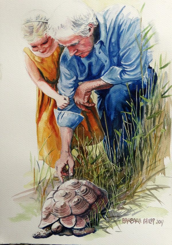 The tortoise with Grandpa and Chloë.