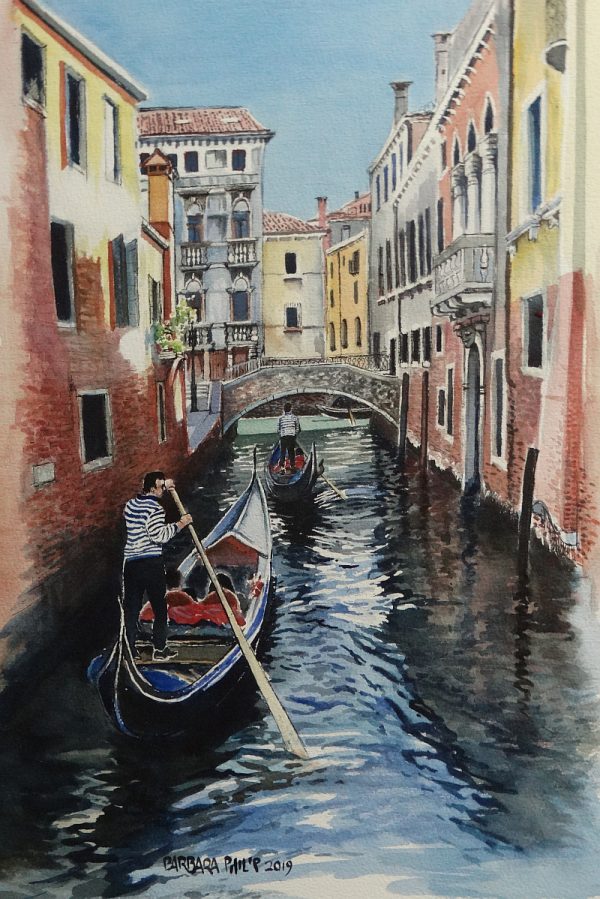 Gondolas on a Venitian canal. italy.