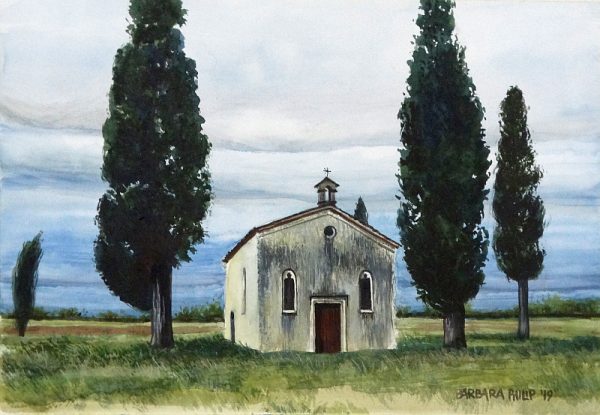 Chapel and Cypresses, Udine, Italy.