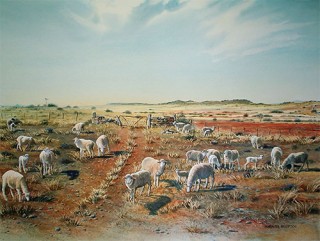 Sheep farm landscape painting