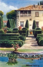 Painting of Villa Gamberaia. Italy