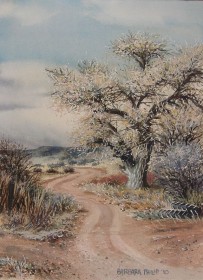 painting of road and tree