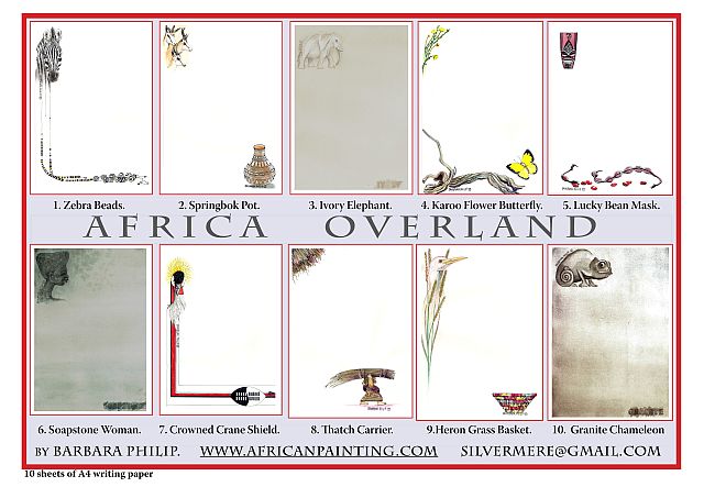 Stationery. Writing paper. Pack of 10 African designs.