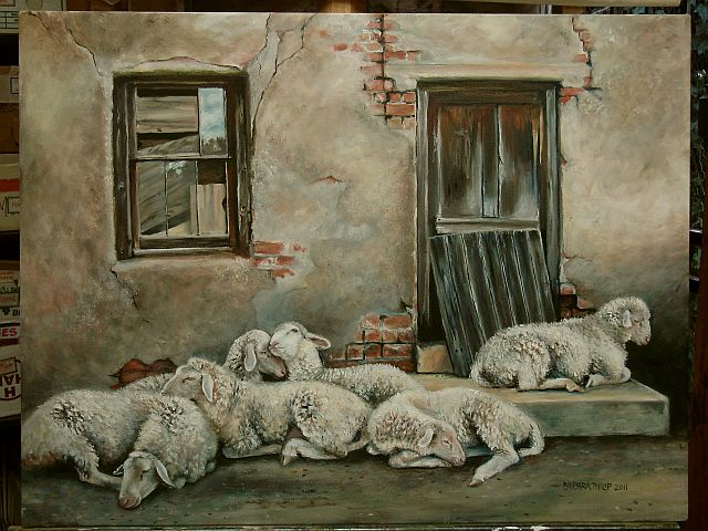 Sheep study one. Resting against the workshop wall.